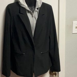 Stella Luce black blazer with zip out grey sweatshirt attachment